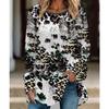 Женская модная футболка большого размера с леопардовым принтом, удобная, с длинным рукавом и круглым вырезом, повседневная, свободного кроя, средней длины