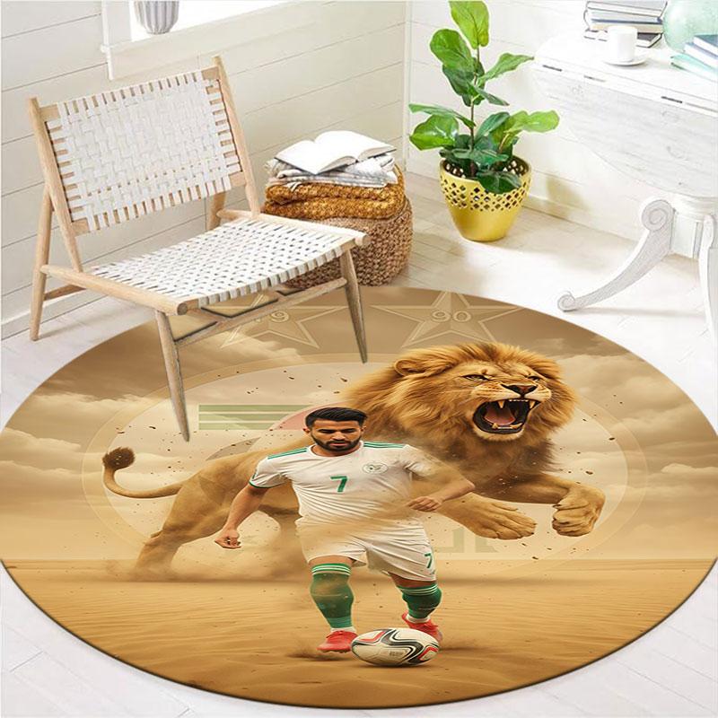 Algeria National Football Team Round Area Rug,Carpet Rug for Living Room Bedroom Sofa Playroom Decor,Non-slip Floor Mat