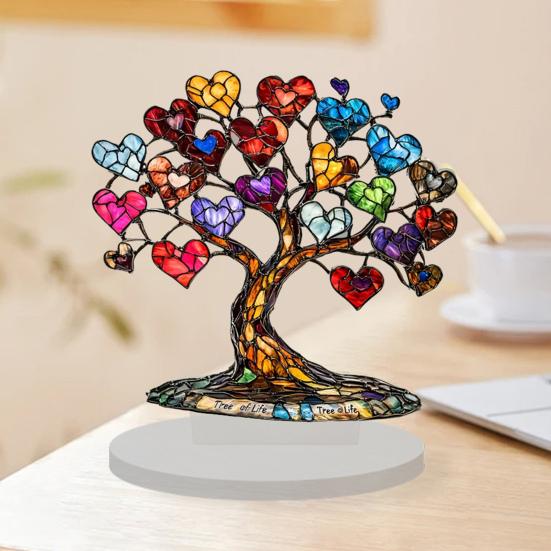 Heart Tree Ornament Desktop 2D Flat Acrylic Decoration Multi-Color Love Hearts Tree