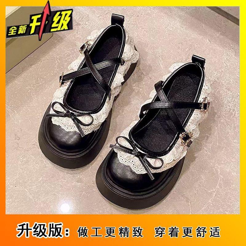 Fashion Mary Jane Single Shoes Women's 2025 New Spring and Summer French Shallow Mouth Round Head with Skirt Platform Small Leather Shoes Women