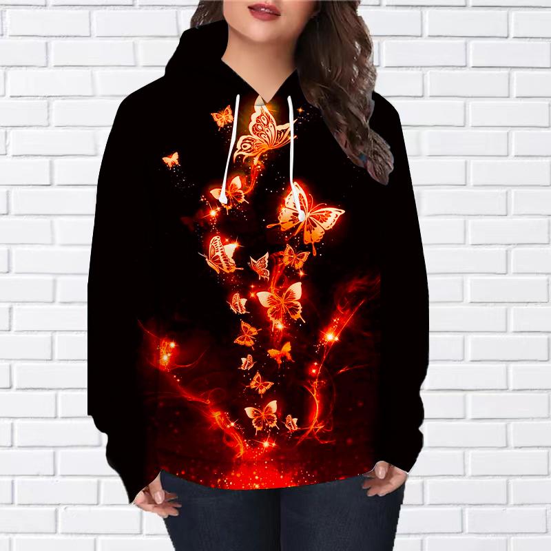 Женская мода Фиолетовый Бабочка Принт Свободные Толстовки Топы Блузка Свитшот Повседневный Длинный Рукав Пуловер Топы