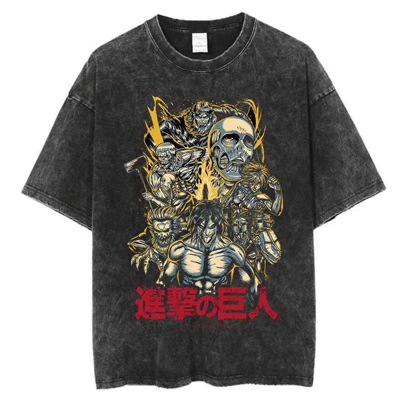 Anime Attack on Titan Graphic Printed Tshirt Mens and Womens Washed Tshirt High Quality Vintage Cotton Tshirt YK Tops