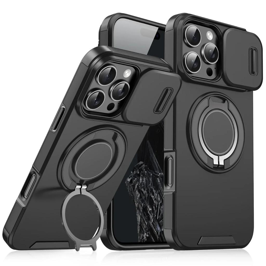 Чехол Armor Magnetic Bracket для iPhone 16 14 13 12 11 15 Pro Max Plus с защитой камеры на шнурке и выдвижным чехлом, противоударный чехол