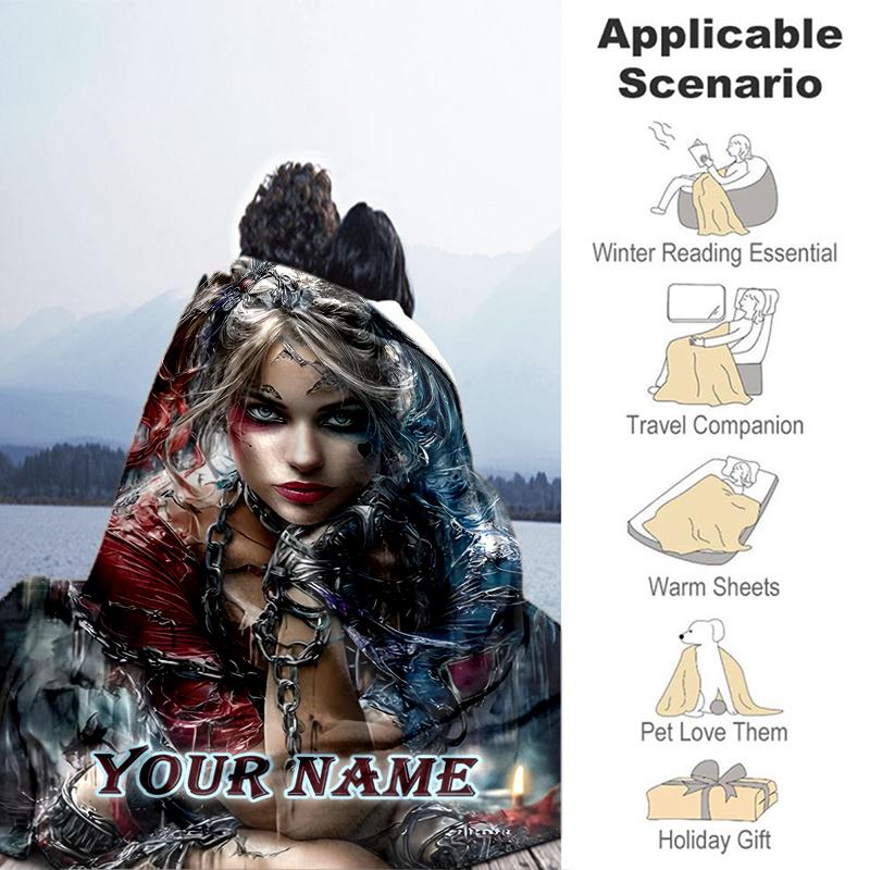 1PC Custom Name Dark Fantasy Portrait flannel blanket versatile,all-season throw suitable for the living room,bedroom,camping,travel,and gift