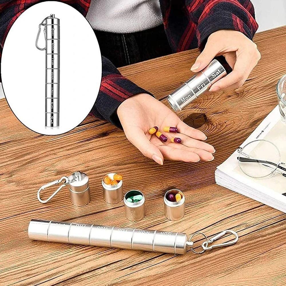 Aluminium Zinc Zinc Alloy Weekly Pill Box Compact Mini Metal Pill Container Medicine Organizer Camping