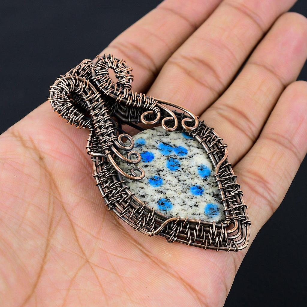 K2 азурит драгоценный камень чистая медная проволока обернутая подвеска ручной работы ювелирные изделия для подарка