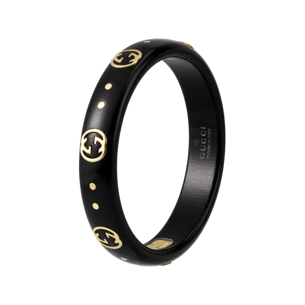 Gucci Icon Series Interlocking Double G 18K Gold Ring Unisex rings Black 679262-I0H11-8029