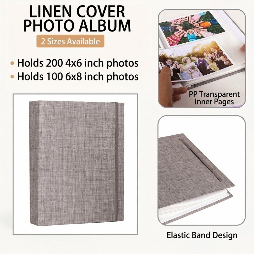 Slip-In Pages Photo Album Elastic Band Closure Linen Album Elegant Memory Album Baby Growth