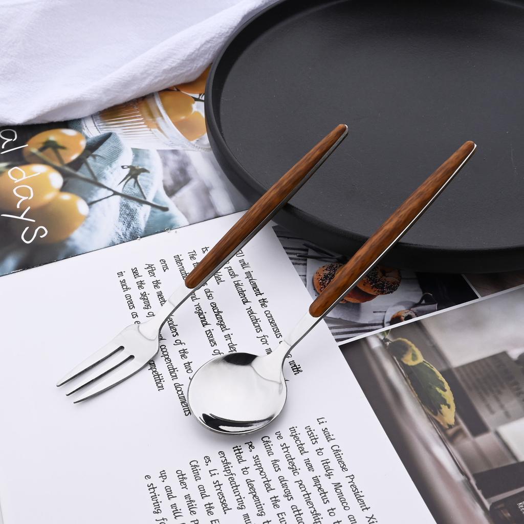 20 шт./5 шт. посуда из нержавеющей стали, нож, вилка, ложка, зеркало, серебристая, золотая, деревянная ручка, посудомоечная машина, кухонные столовые приборы в западном стиле