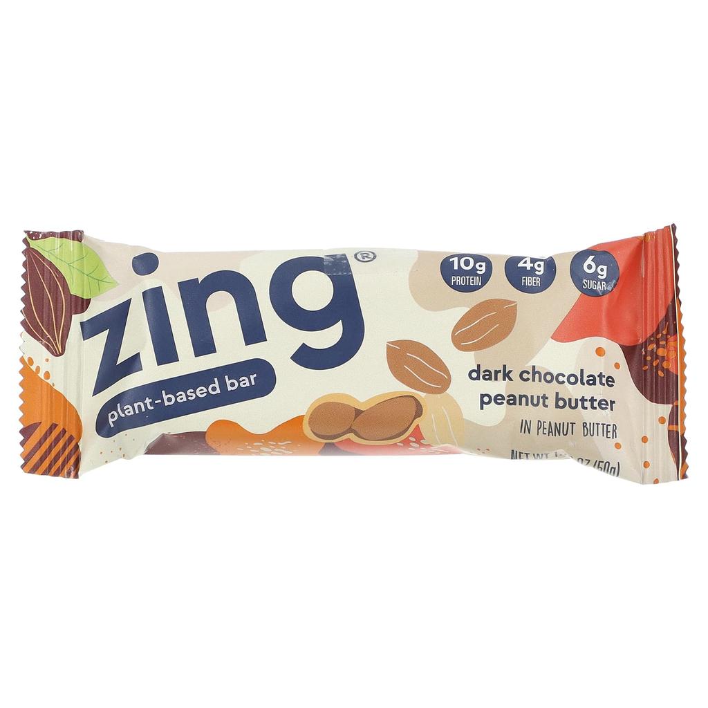 Zing Bars Vegan Bars, Peanut Butter Dark Chocolate Peanut Butter, 6 Bars, 1.74 Oz (50 G) Each