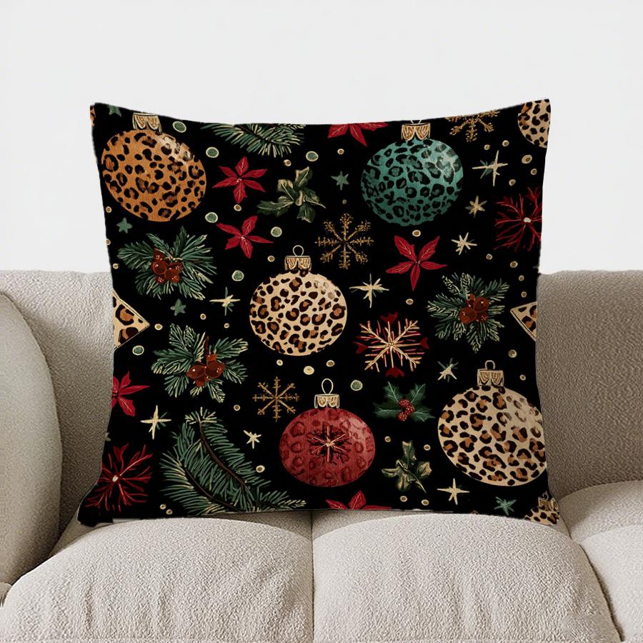 Christmas Floral & Ornamental Throw Pillow Cover With Short Plush Print For Living Room Sofa Decoration Cushion Cover