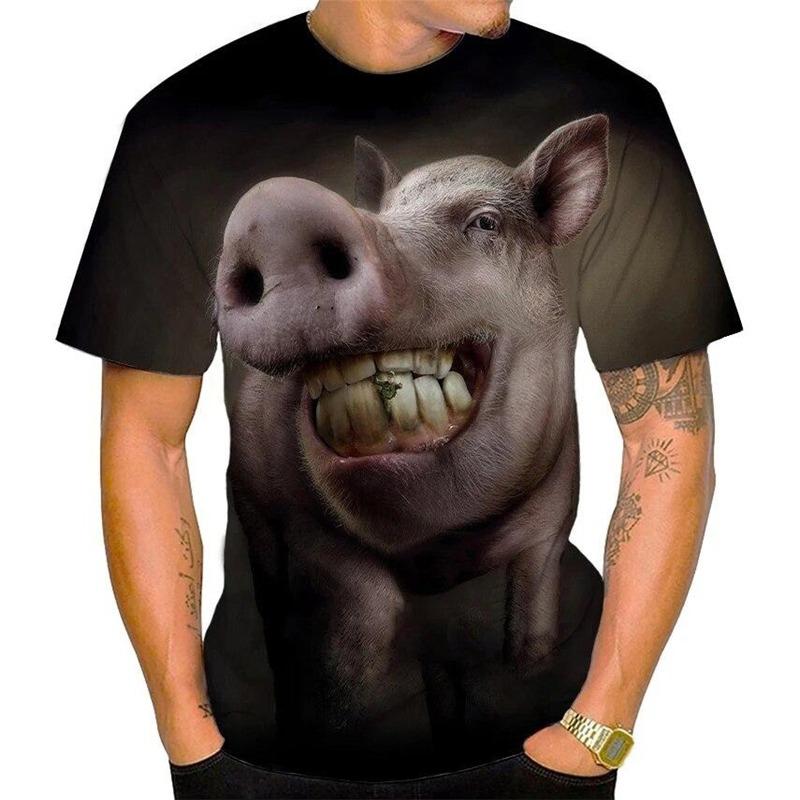 Funny Pig T-shirt Men Humor 3D Pink Pig Graphic Short Sleeve Tee Summer Loose Breathable Harajuku Y2k Kids Tshirt Woman t-shirts