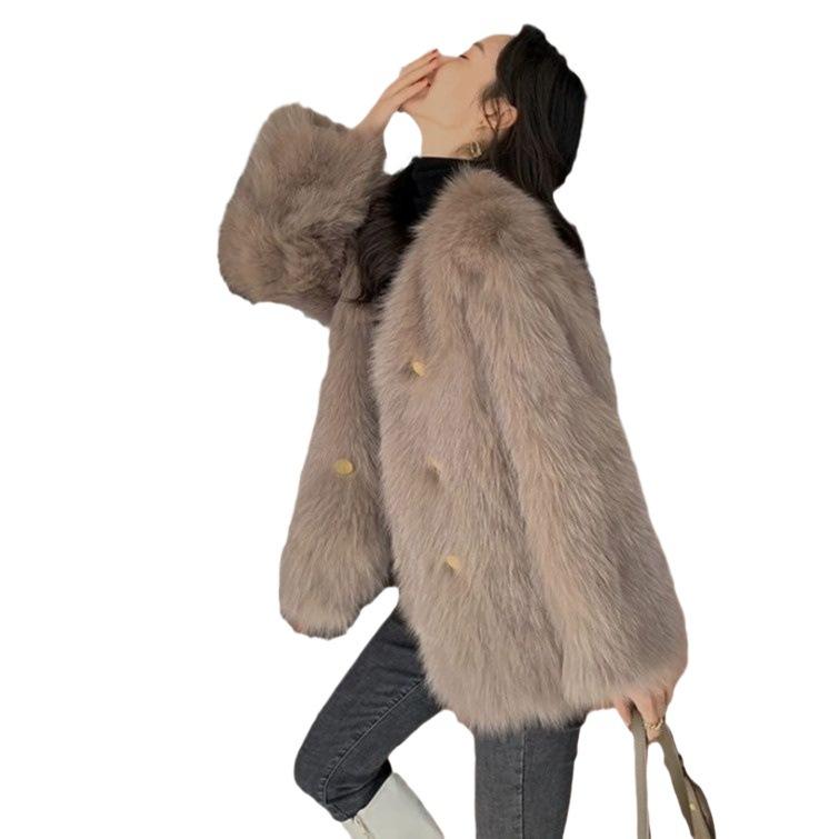 2024 зима новая искусственный мех куртка женская искусственный мех лисы модный темперамент теплый длинный мех топ модный хлопок
