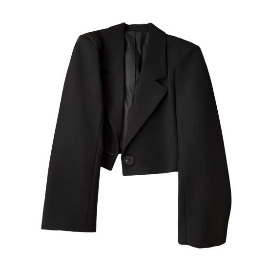 Women Short Suit Coat Lapel Long Sleeve Single Button Suit Jacket Solid Color Loose Fit Casual Business Style Suit Coat