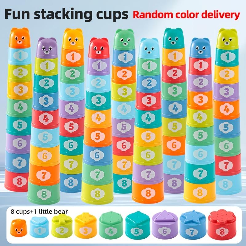 9PCS Rainbow Stacking Cups Set Random Color Nesting Cups Infant Bathroom Bath Water Toys Beach Sand Play Toys for Toddlers Gift