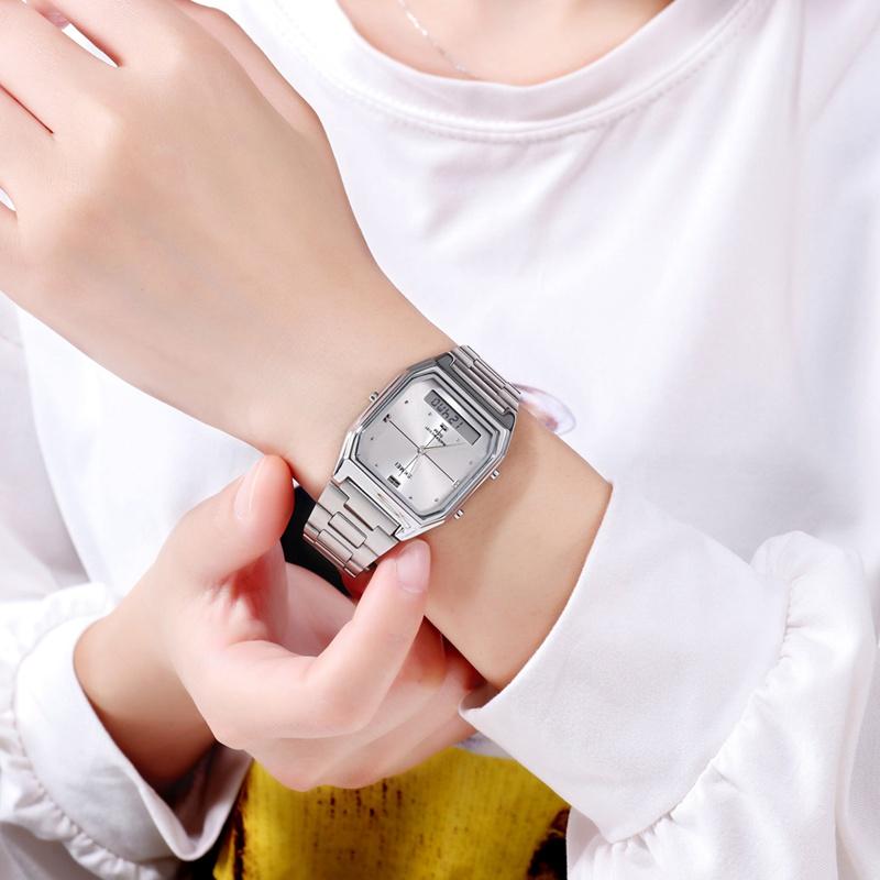 SKMEI 1612 Waterproof Stainless Steel Strip Digital Wristwatches For Men Women Alarm 3 Time Chrono Watches Electronics Watch