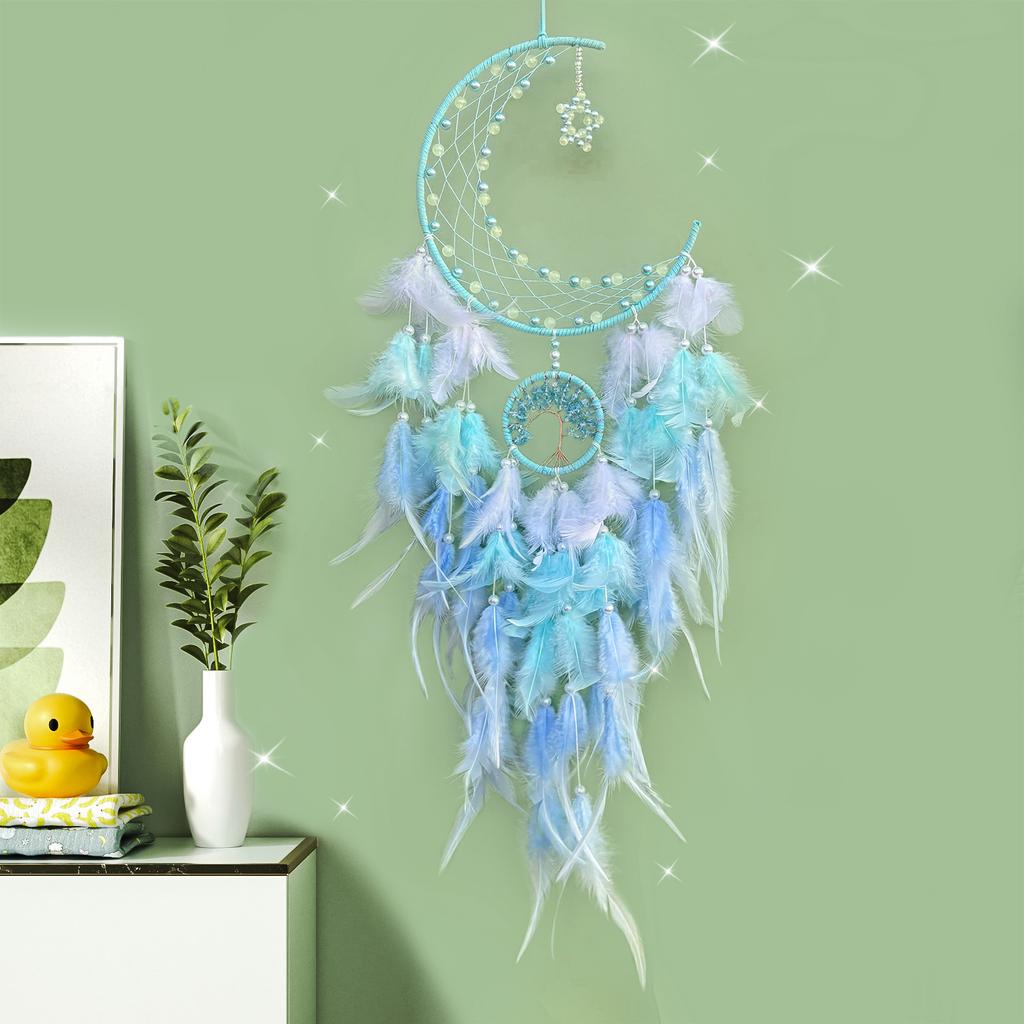 Heart Fantasy Decorative Star and Moon Lights Strings Fluorescent Dreamcatcher Wind Chime Hanging Decoration Room Decoration Gift Premium Sense
