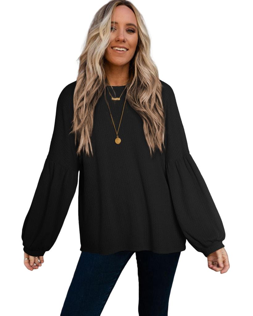 Azura Exchange Черный искусственный трикотажный жаккардовый пухлый топ с длинными рукавами