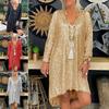 V-Neck Long Sleeve High-low Hem Autumn Dress Shiny Sequins Plus Size Casual Dress Female Clothing