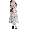 2024 Autumn French Floral Chiffon Slim Waist Long-Sleeve Dress