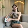 Black Striped Knitted Camisole Tank Top Women's Spring Summer Inner Wear Hot Girl Sexy Backless Outerwear Short Base Layer Top