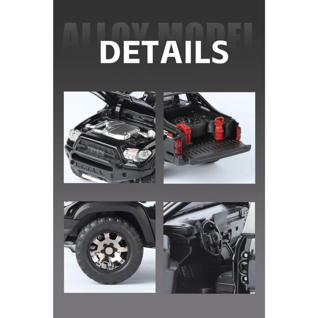 1/32 Toyota Tacoma Alloy Pickup Car Model Diecasts Metal Off-Road Vehicles Car Model High Simulation Sound and Light Childrens Toy Gift