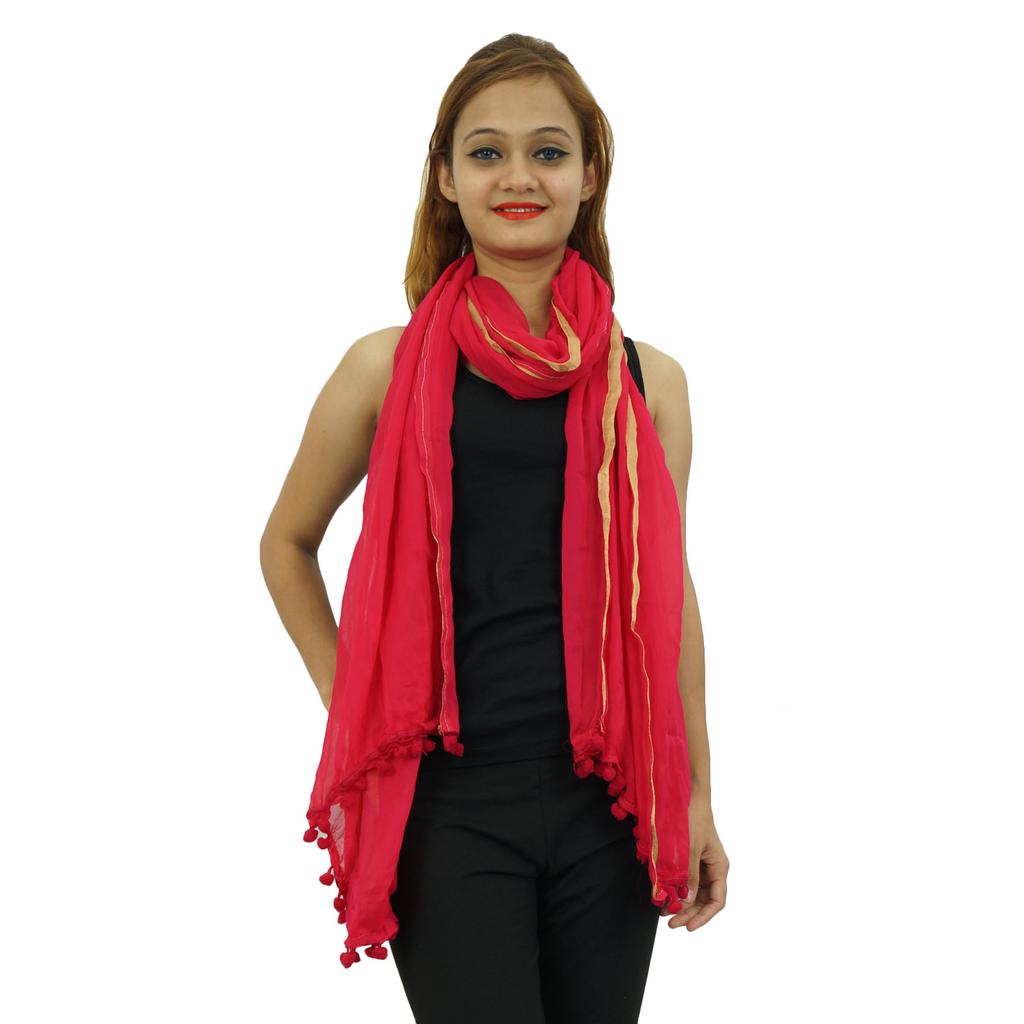 Индийский длинный шарф Dupatta Chunni из смесового шифона с запахом и кисточками