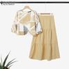 ZANZEA Women Print Blouse and Long Skirts Summer Two Piece Suit Sets