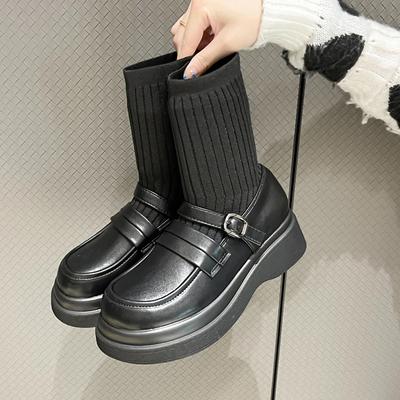 Ботинки-носки на плоской платформе с эластичным носком, дизайнерские женские ботильоны, модные зимние короткие ботинки для ходьбы 2024 года, женские готические ботинки челси