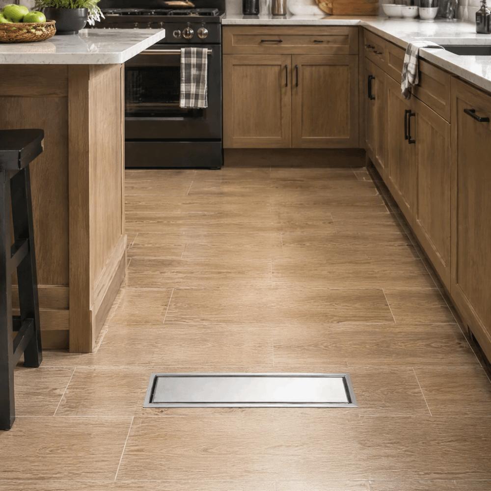 Rectangular Linear Floor Drain SUS304 Stainless Steel Brushed Finish Shower Floor Drain Double Layer Filter Tile Insert Grille