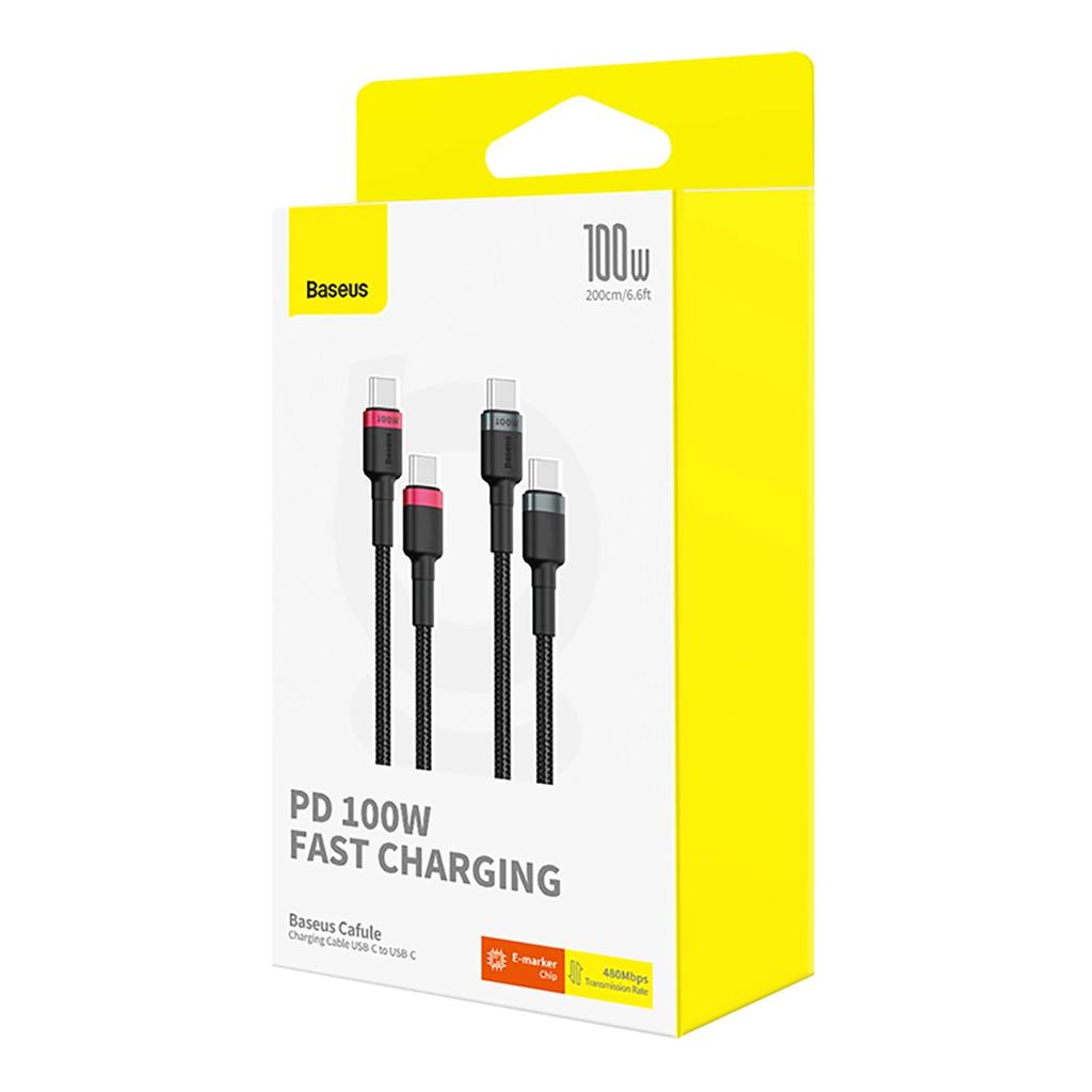 Baseus Cafule Usb-C / Usb-C Cable 100W 1 M - Red-Black And Black-Gray (2 Pcs.)