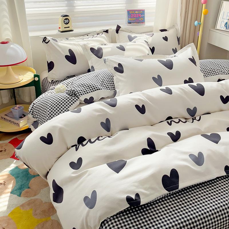 Утолщенный потертый комплект из четырех предметов, осенне-зимний комплект из хлопка из 4 предметов, простыня, пододеяльник, комплект наволочек, постельное белье.