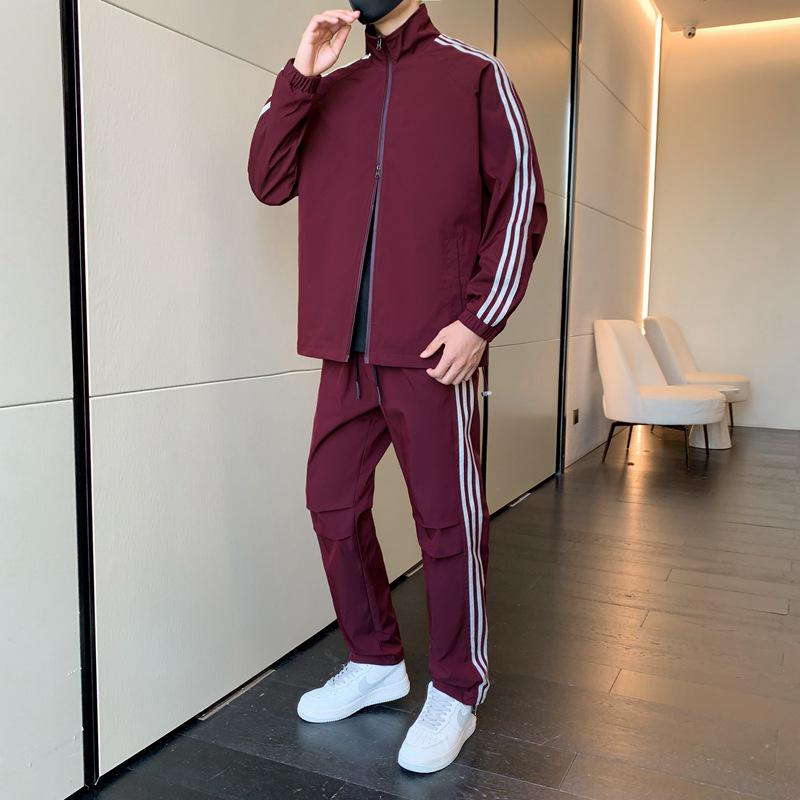 Мужской ретро спортивный костюм с тремя полосками и воротником-стойкой
