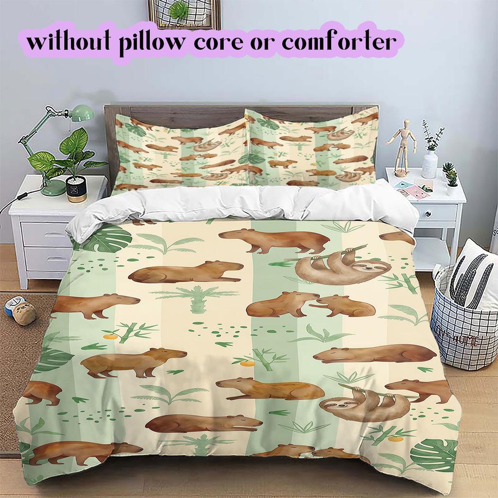 Cute animal watercolor stripes Pattern Bedding,Quilt Set Quilt Cover Pillowcase Home Birthday Gift (1*duvet cover+2*pillowcase,without core)