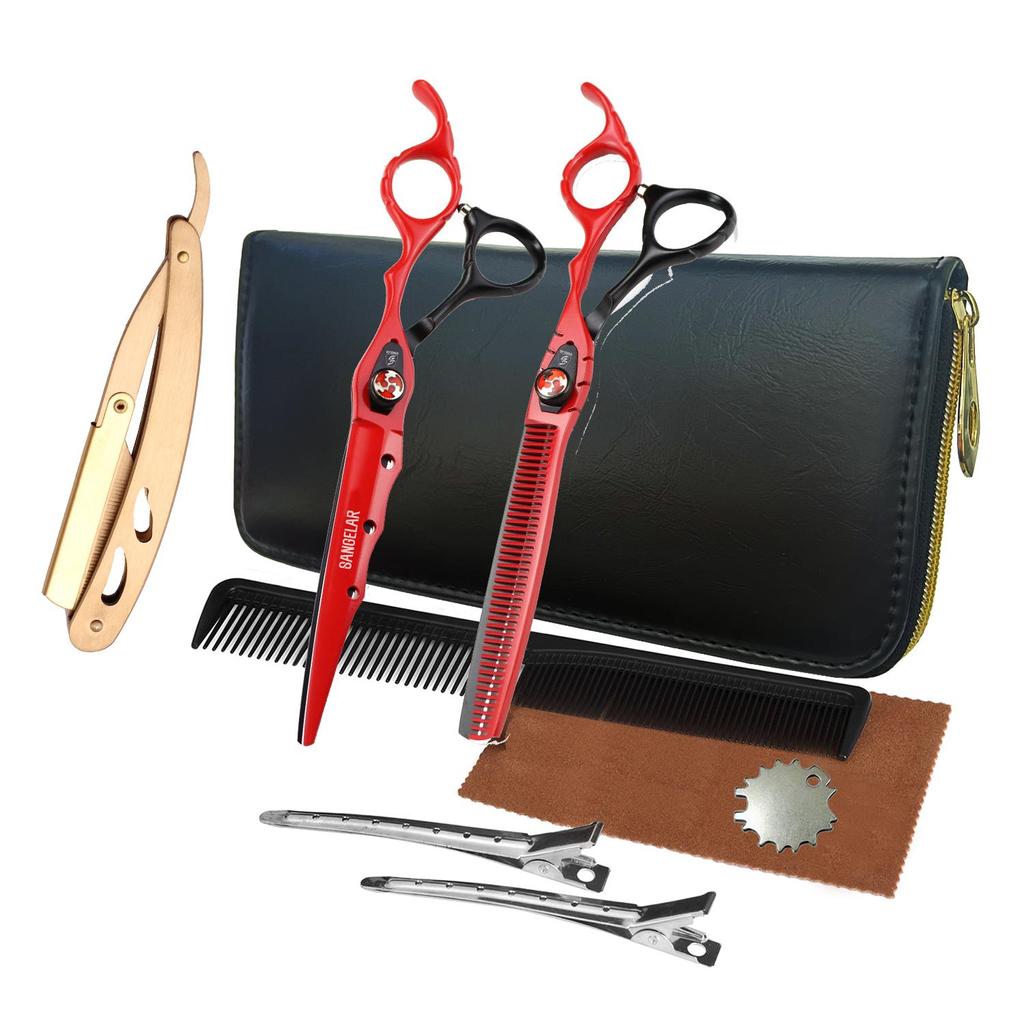 SANGELAR 7-дюймовые ножницы для волос, матовое серебро, профессиональные ножницы для резки, филировочные ножницы, парикмахерские инструменты, ножницы с бахромой для парикмахера