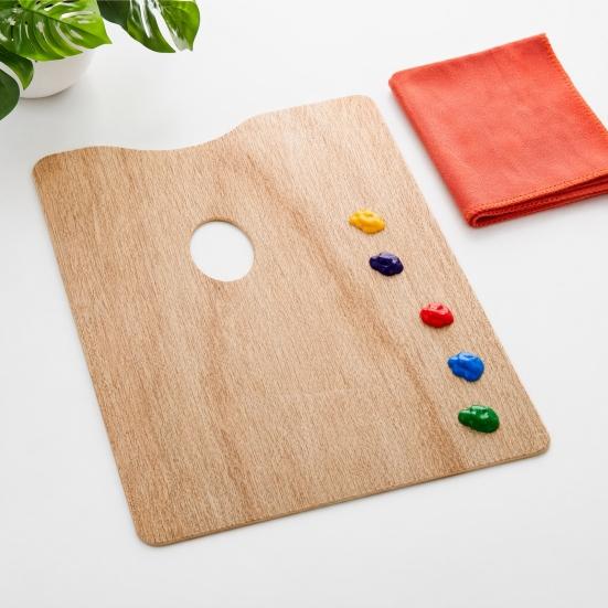 Durable Beech Wood Palette Wooden Paint Palette, Square Oval Shaped Artist Painting Tray with Large Thumb Hole for Acrylic Watercolor Oil Paint,