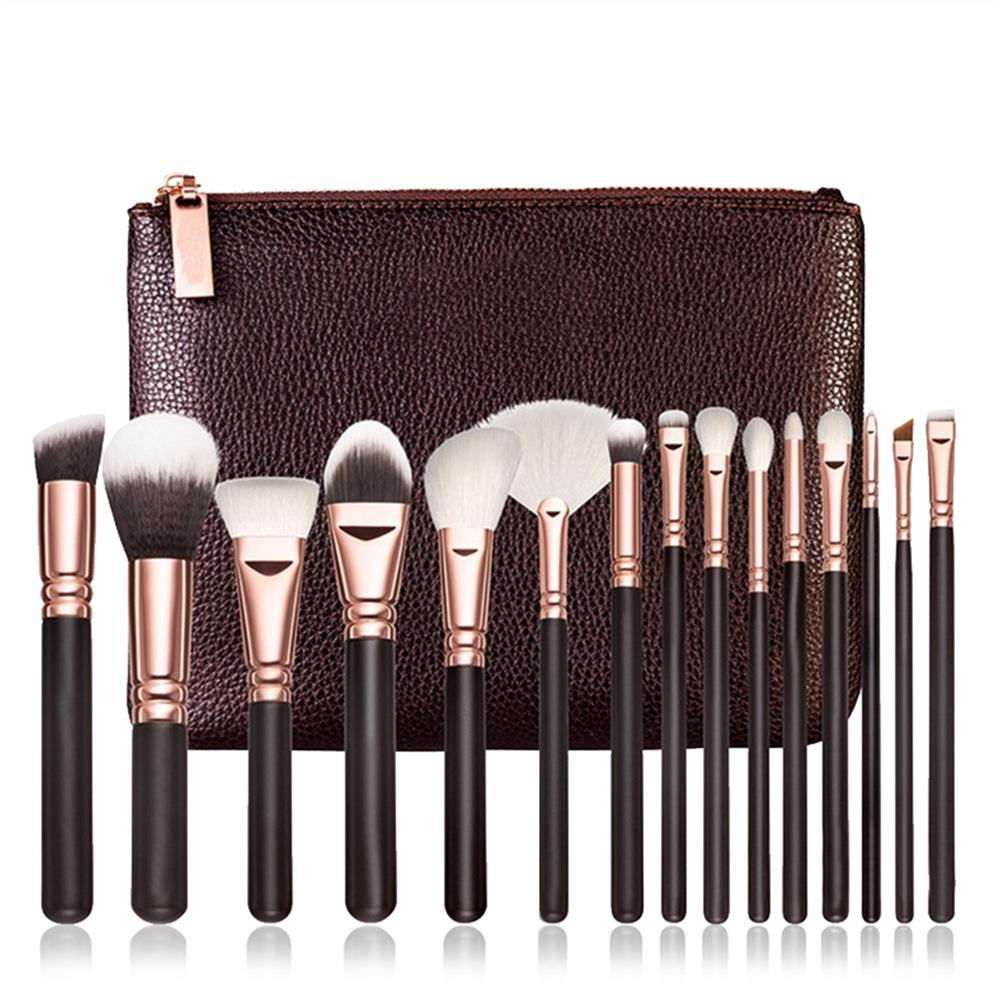 15pcs Makeup Brushes Rosegold Cosmetic Brush Set + Bag Face Eyes Kit