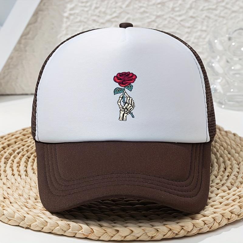 Ladies' Hat Cartoon Skeleton Hand Rose Printed Sponge Baseball Hat Truck Driver Webhat Summer Creative