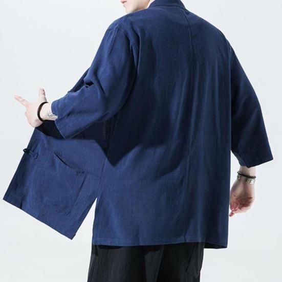 Мужская рубашка в китайском стиле, свободная рубашка в стиле ретро на пуговицах с карманами, хлопковая льняная дышащая летняя рубашка для уличных вечеринок и путешествий