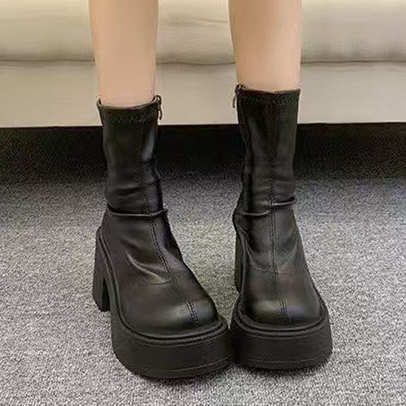 Модные женские ботильоны на высоком каблуке, на платформе, на толстом каблуке, дизайнерские туфли для зимнего платья, 2025, новые, уютные, готические, челси, ботильоны для женщин