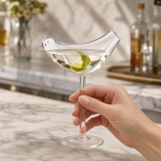 1/2Pcs Bird Shaped Cocktail Martini Champagne Glass Clear Whiskey