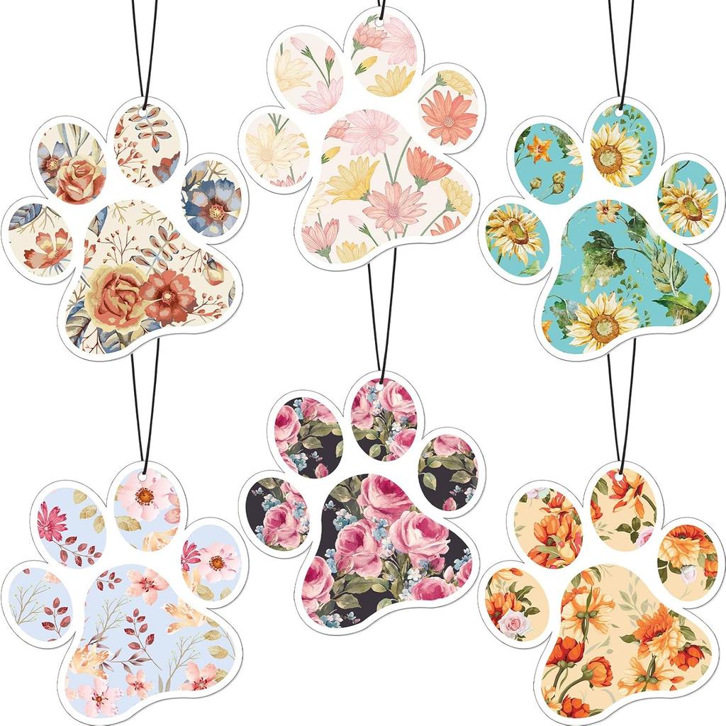 Tallew 12 Pack Car Air Freshener Dog Paw Shape Hanging Pet Lovers Funny Cute Spring Car Scents Air Freshener Rearview Mirror Pendant Cute Pet Odor