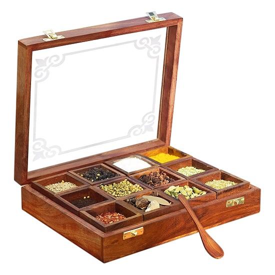 Деревянный контейнер для специй, коричневый, 1 шт.