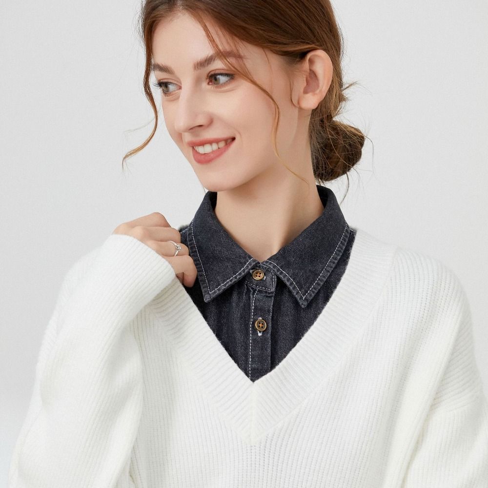 Detachable Denim Fake Collar Sharp Collar False Blouse Collar Adjustable Neckline Decorative Shirt