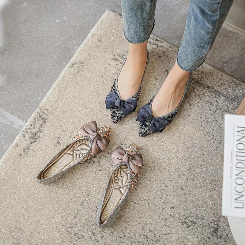 Модные женские туфли со стразами и бантом, повседневные туфли на плоской подошве, дизайнерские туфли 2024 года, осенние новые тенденции, неглубокие туфли Zapatillas Mujer