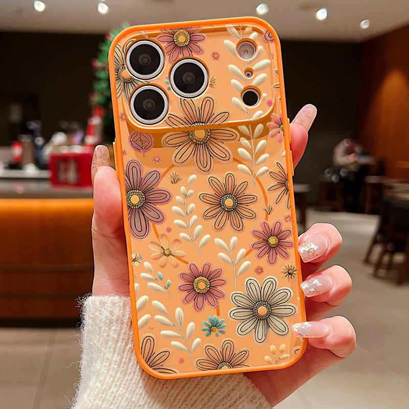 Чехол с узором из цветов и листьев для iPhone 17 Pro Max Funda iPhone 16 15 14 13 Pro Max Магнитный Для Magsafe Гибридный Тонкий Матовый Чехол
