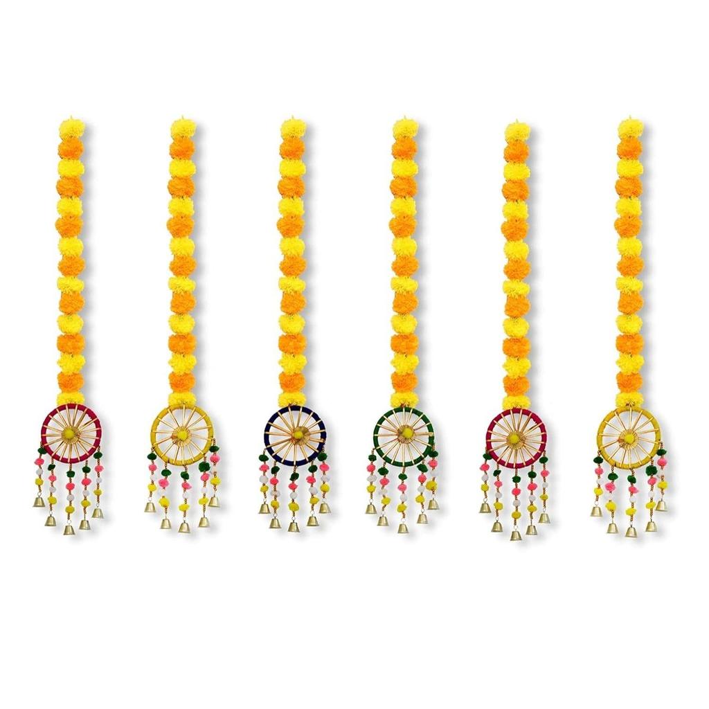 Пушистые цветы висят для украшения дома и офиса Предметы декора Дивали для домашнего декора Искусственные цветы для украшения Упаковка из 6 пластиковых предметов;шерсть