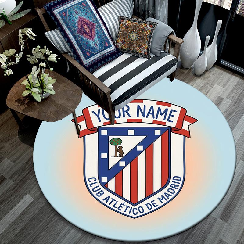 Custom Name Atletico de Madrid Round Area Rug,Carpet Rug for Living Room Bedroom Sofa Playroom Decor,Non-slip Floor Mat