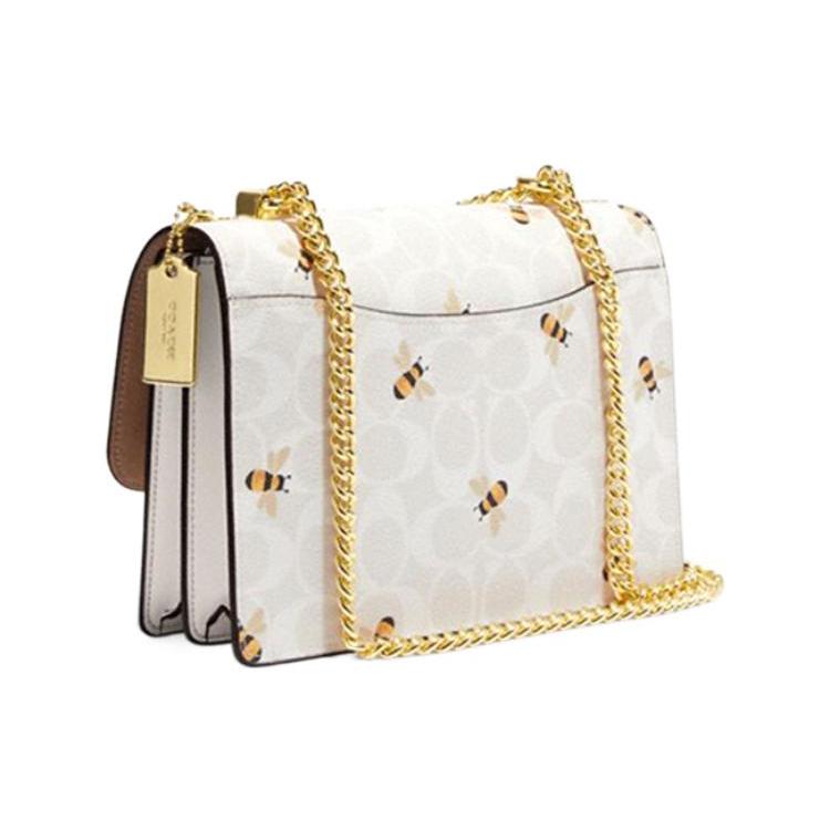 New COACH Klare Canvas With Leather Small Square Bag Trunk Bag Shoulder Bag Crossbody Bag Small Size Women's Glacier White CH515-IMRFI