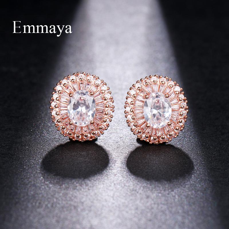 EMMAYA Fashion Jewelry Round White AAA Zircon Earrings For Women Bridal Stud Earrings Best Christmas Gift